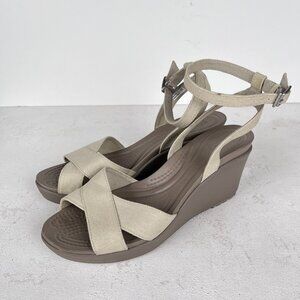 CROCS Beige and Brown Wedge Sandals